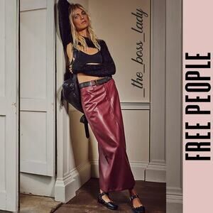 Free People maxi skirt vegan leather boho 6